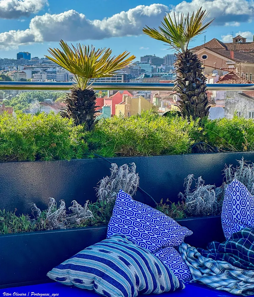 Roof terrace at Hotel Mundial overlooking Lisbon